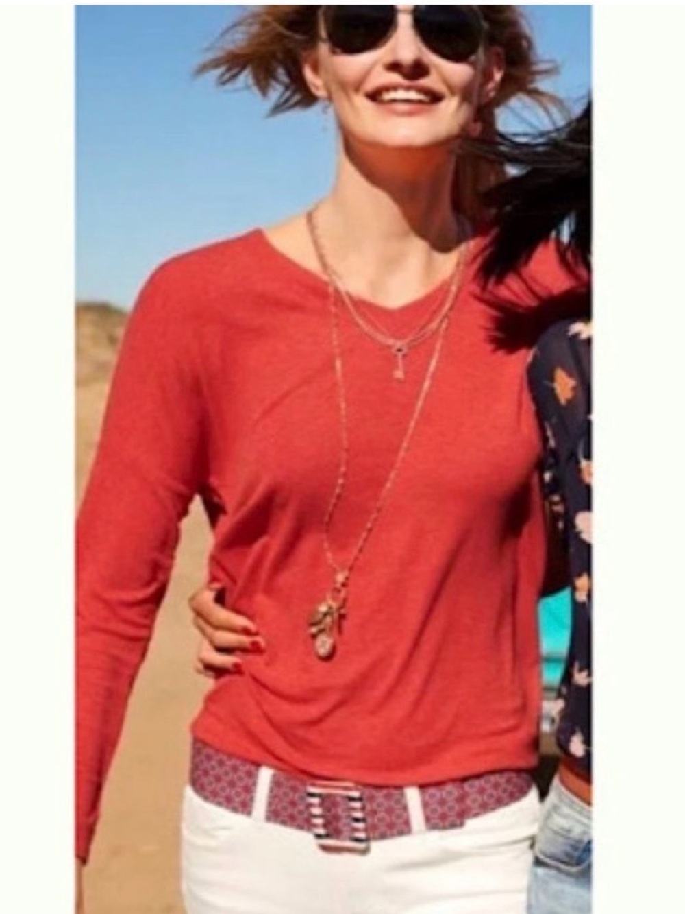 Cabi Serenity Tee Fall Fiesta Red Slouchy V-Neck Long Sleeve Oversized Top Med